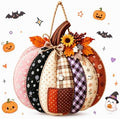 Autumn Retro Patchwork Pumpkin Door Hanging with Lights，C by Vioshon