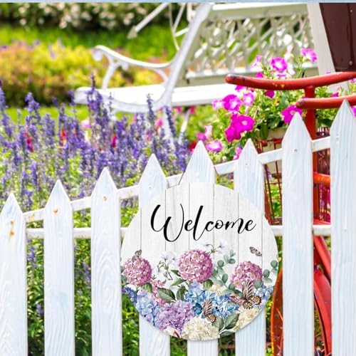 Welcome Spring Sign for Front Door, Spring Hydrangea Wooden Sign Indoor Wall Hanging Decor, Seasonal Welcome Floral Round Wood Hanging Decoration for Farmhouse Home Front Door Porch - Image 7