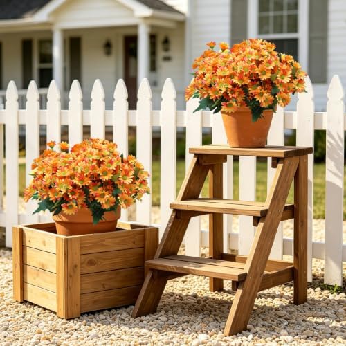8 Bundles Artificial Daisy Flowers for Outdoors, UV Resistant Faux Daisy Mums for Outdoor Planters, Front Porch, Patio, Yard, Garden, Window Box Spring Summer Fall Decor, Orange - Image 6