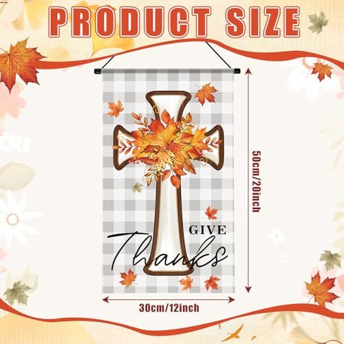 Tegeme 12 Pcs Christian Seasonal Garden Flags Set Fall Maple Leaf Door Banner Decor Religious Cross Door Hanger 12 x 20 Inch Thanksgiving Hanging Flag for Outside Party Outdoor Indoor - Image 2