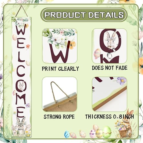 Easter Porch Sign 47" Rabbit Front Door Wooden Welcome Signs Indoor Outdoor Holiday Hanging Decoration For Home Yard Farmhouse Party Decor - Image 4