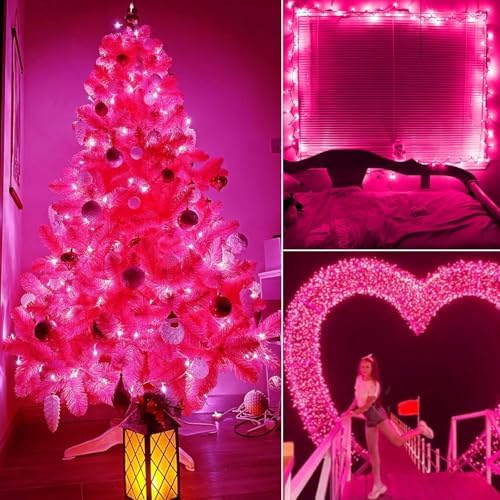 Minetom Pink Christmas Lights 100 Count 20 Feet Incandescent Bulb - Image 6