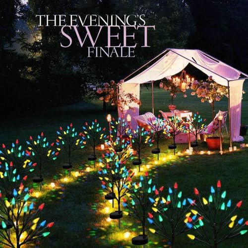 Christmas Outside Decorations Solar Pathway Lights-2PACK 40LED Multicolor C6 Strawberry Lights Xmas Decor,Outdoor Solar Christmas Lights for Garden Yard Path Party Decor - Image 3