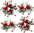 4 Pcs Patriotic Red White Blue Candle Rings, 3 Inch Pillars Candle Wreaths for Veterans Day, 4th of July, Independence Day, American Floral Rings for Table, Window, Door Decor by Unknown