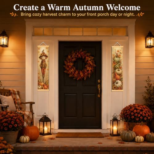 Scarecrow Pumpkin Door Banner Set of 2, Autumn Harvest Porch Decor for Home - Image 6