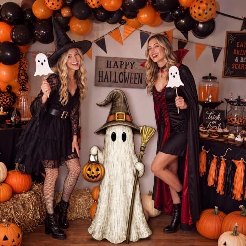 Threehoney 33" Halloween Porch Sign Ghost Witch Wooden Tall Leaner Front Door Decor Spooky Farmhouse Porch Decor for Halloween Outdoor Home Yard Party Gift - Image 6