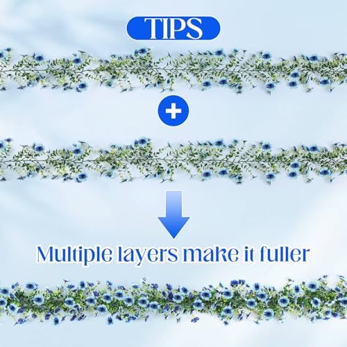 8 Pcs 6 ft Artificial Flowers Wisteria Garland, Blue - Image 3