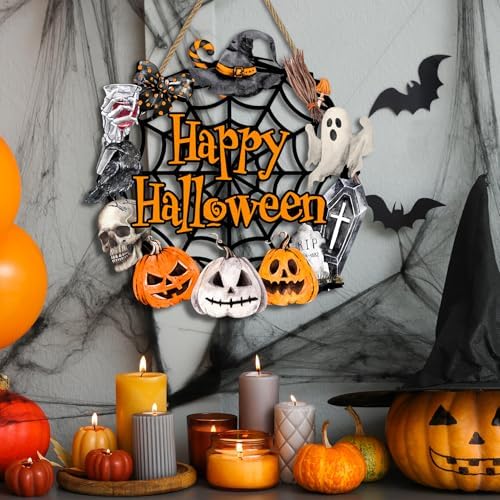 Britimes Spooky Pumpkin Welcome Door Sign, Wooden, for Home Decor - Image 4