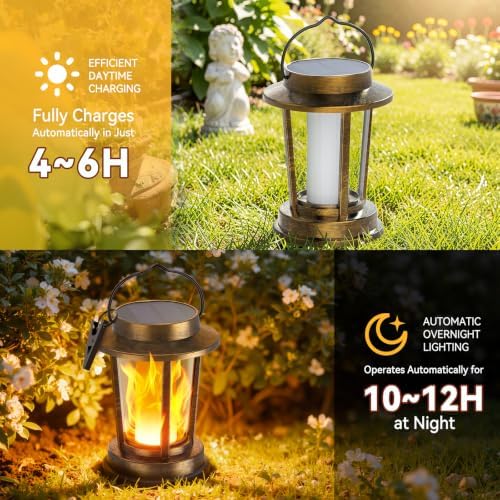 Solar Lanterns Outdoor Waterproof, Upgraded Flickering Flame Solar Lights Outdoor, Solar Powered Lanterns Decorative, Hanging Solar Lantern for Garden Yard Patio Path Porch Tree Decor 4 Pack(Copper) - Image 5