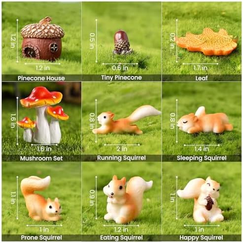 Fairy Garden Accessories, 9 Pieces Squirrel Resin Figures with Pinecone House Mushroom Leaf, Handmade Miniature Decor, Garden Miniatures Decors for Outdoor Home, Perfect DIY Gift - Image 5