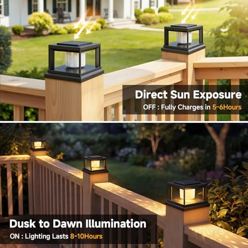 FOLKSMATE Solar Fence Post Cap Lights 8 Pack Outdoor Waterproof Black - Image 5