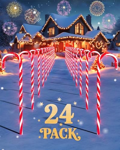 COOLWUFAN 24 Pack 22 Inch Christmas Candy Cane Pathway Lights Outdoor Decor by COOLWUFAN