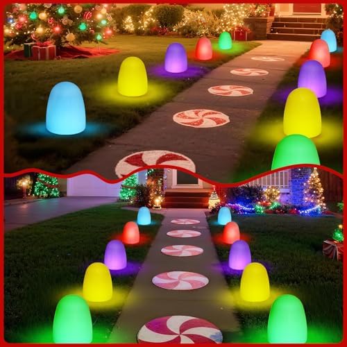 12 Pcs Gumdrop Pathway Solar Lights, 6" LED Stake Lights, Colorful - Image 4
