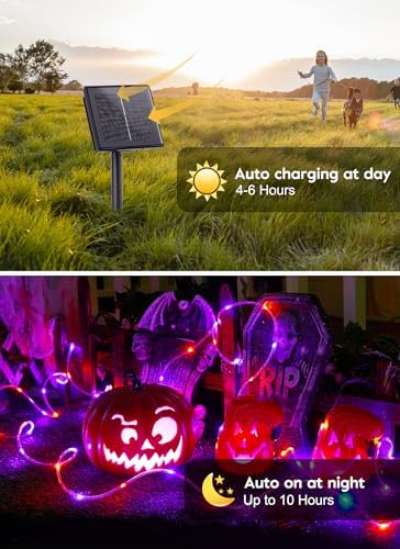 Brightown Solar Halloween Lights Outdoor, 39FT 100 LED, Orange & Purple - Image 2