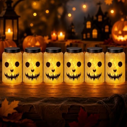 Qinyoung 12 Pcs Halloween Crafts Skeleton Demon Mason Jars with LED Light by Qinyoung