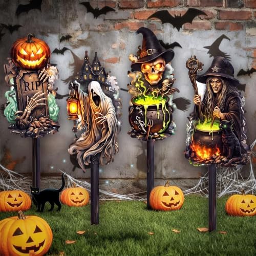 4 Pcs Outdoor Halloween Decors Large Halloween Metal Yard Signs by Otoolling
