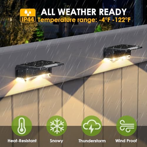 Solar Fence Lights Outdoor - 3000/4000/6000K 3 Mode, IP65 Waterproof Fence Lights Solar Powered, Dusk to Dawn Solar Light for Outside, Backyard/Step/Patio/Deck/Stair Railings and Wall (12 pack) - Image 4