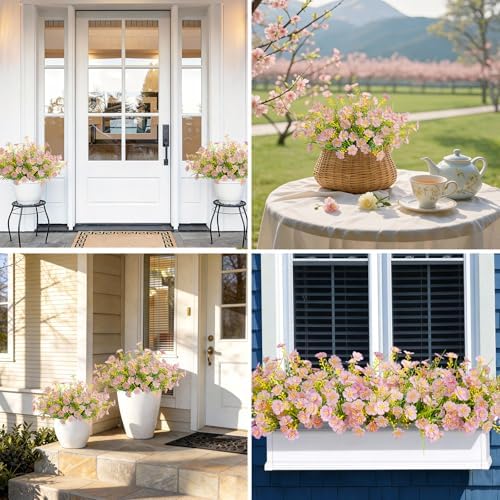 6 Bundles Artificial Flowers Outdoor UV Resistant Faux Plants, Light Purple - Image 6