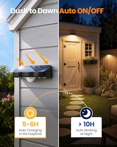 VOLISUN Motion Sensor Solar Fence Lights Outdoor 12 Pack, IP65 Waterproof, 3 Modes (High/Low/Steady-On) Dusk to Dawn Backyard Lights, 3000K Warm White Motion Sensor Outdoor Lights for Garden Yard Deck - Image 6