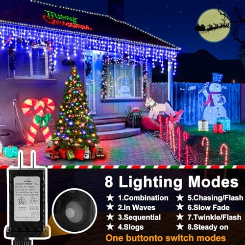 Christmas Lights Outdoor, 49FT 480 LED Ice Lights for Outside, 90 Drops Ice String Lights with 8 Modes, Waterproof Timer & Memory for Outside Decor, Yard, Garden, Eaves, Patio, Party (Blue) - Image 2