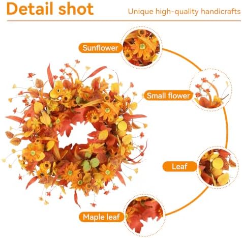 Pinkpum 22" Fall Wreath Front Door Artificial Daisy Wall Decor Autumn - Image 3