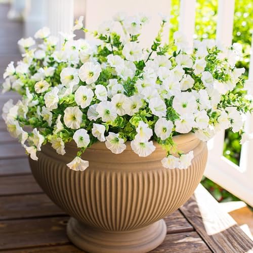 HyeFlora Artificial Flowers for Outdoors Fake Plants Outside Decoration, 12 Bundles Silk White Morning Glory UV Resistant Look Real Faux Flowers for Planter Front Door Porch Patio Yard Gardens Balcony - Image 2