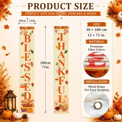 Uniwish Thankful Blessed Porch Banner Thanksgiving Decorations Outdoor - Image 3
