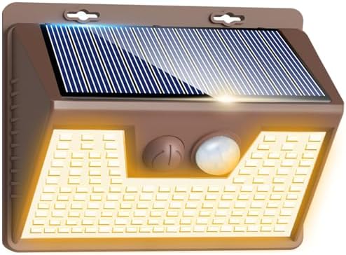 Peasur Solar Lights Outdoor Motion Sensor Waterproof, 1Pack 140LED Brown Solar Powered Fence Light, 3 Modes Security Wall Lights for Garden Yard Outside(Warm White) by Peasur