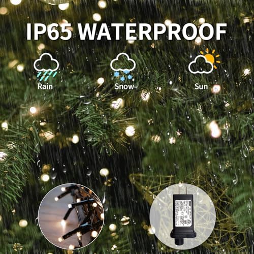 VIL Christmas Tree Lights with Ring,8.2Ft 16 Line 448 LED Green Wire Fairy Waterfall String Light Plug in,Dimmable Cascading Lights with 8 Lighting Modes for Indoor Outdoor Xmas Tree(Cool White) - Image 7