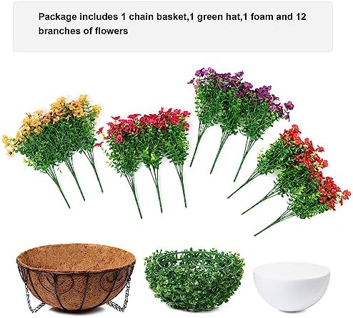 florisso Artificial Fake Hanging Flowers Plants Basket for Summer Outdoor Outside Decoration, Faux Silk Colorful Daisy in Planter Look Real UV Resistant, Home Porch Patio Balcony Yard Decor - Image 3