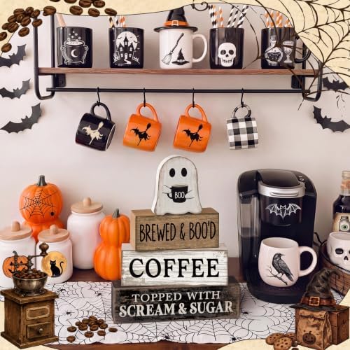 Lineshading 4 Pcs Halloween Ghost Blocks, Wooden Coffee Farmhouse Decor - Image 4