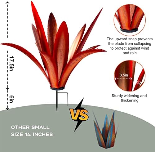 TOMBABY Enlarge Thickened Wind Resistant Metal Agave Garden Art Metal Plant Country Garden Sculpture Statue Outdoor Decoration Agave Metal Plant Courtyard Lawn Ornament Gift (2, 12 Leaves red) - Image 2