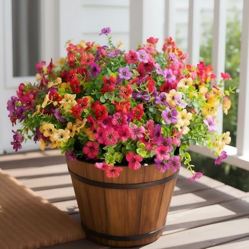 Artificial Outdoor Flowers UV Resistant Fake Plants Greenery 12 Bundles Faux Silk Daisy with Eucalyptus Leaves Summer Outdoor Memorial Day Decor for Porch Patio Yard Garden, Mixed 4 Colors by Unknown
