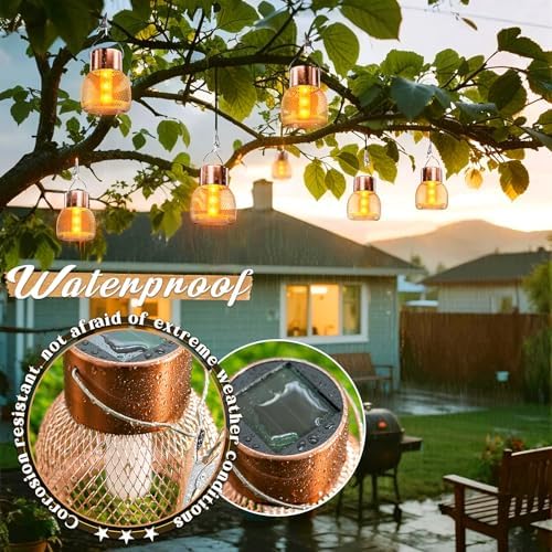 Anordsem Solar Hanging Lights Outdoor: 8 Metal Mesh Flame Lanterns with Clip - Waterproof LED Warm Lighting for Christmas Tree Yard Garden Decor - Xmas DIY Gift for Homeowners Camper - Image 5