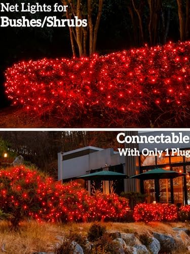 Led Christmas Net Lights Outdoor Connectable, 240LED 5ft x 6ft Waterproof 8 Modes Black Wire 29V Plug in Mesh Lights for Garden Yard Bushes Trunk Tree Decor - Image 5