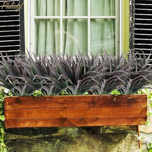 32 Pcs Artificial Grass Fake Plants 17.3in Outdoor Plants UV Resistant Faux Greenery Stems Fake Grass for Home Window Garden Office Patio Pathway Front Porch Halloween Décor Green & Black - Image 2
