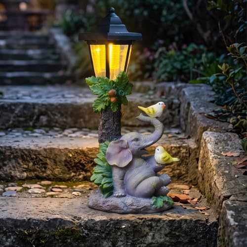 Solar Elephant Garden Statue, Outdoor Garden Sculpture Decoration by ZYLiWoo