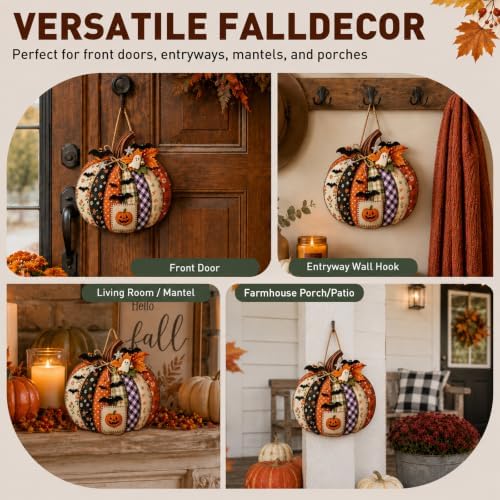 Autumn Retro Patchwork Pumpkin Door Hanging with Lights，B - Image 5