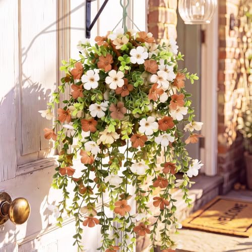 6 Pcs Fall Artificial Hanging Flowers Outdoor, Cream by FineCheer