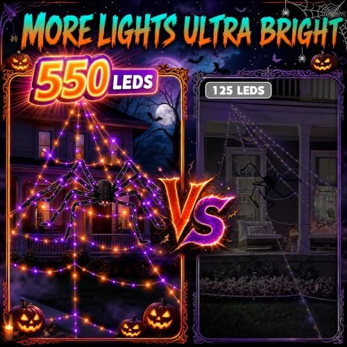 Makion 550 LEDs Halloween Decorations Outdoor Spider Web Lights with Spider - Image 5