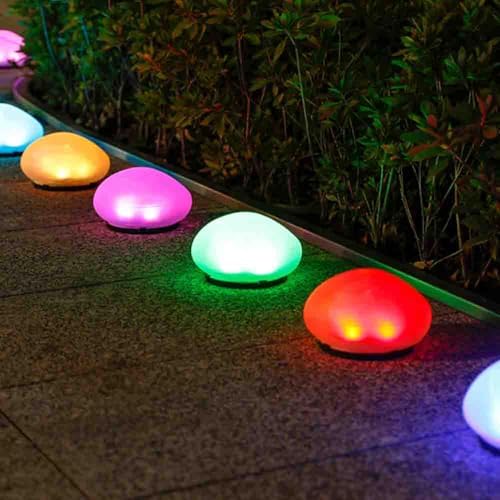 Solar Small Garden Lights Outdoor Glow Cobblestone Shape Lamp Garden Decor Waterproof Landscape Night Lights for Garden Paths, Stairs, Lawns, Patios, Yard, 4 Pack (Color Light) - Image 5