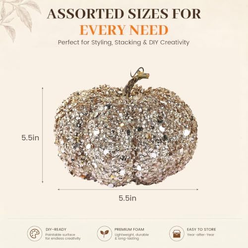 DomeStar Artificial Glitter Pumpkin, Gold Pumpkin Harvest Table Centerpiece - Image 2