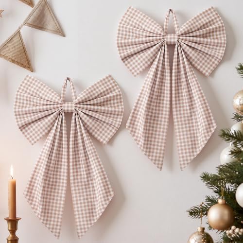 Suncalla 2 Pcs Khaki Christmas Gingham Wreath Bows 18'' x 12'' by Unknown