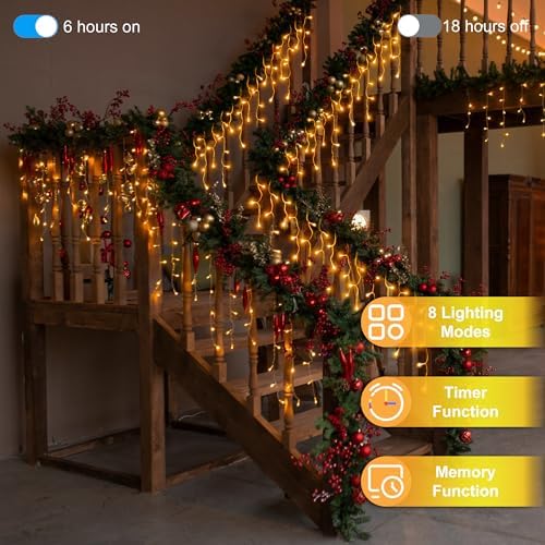Christmas Icicle Lights Outdoor 66FT 490 LED Drops Warm White - Image 3