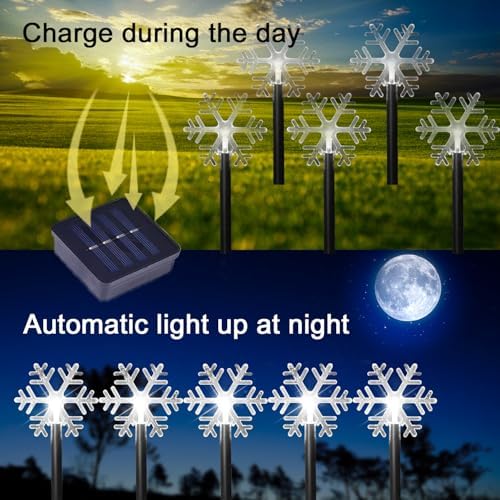 Solar Christmas Pathway Lights, 5 Pack Solar Snowflake Outdoor Waterproof Stake Lights Garden Christmas Decorative Walkway Lighting for Landscape Yard Lawn Patio Wedding Party（White - Image 2