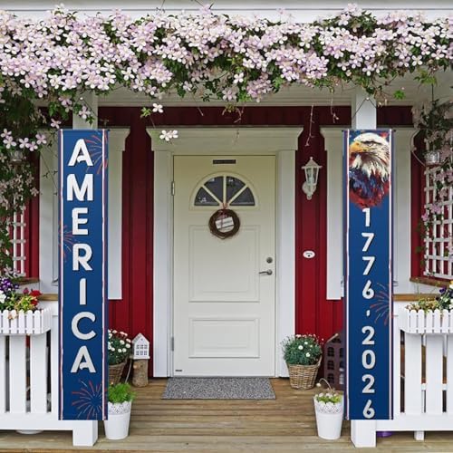 250 Anniversary Banner Door Sign 2 Pack America 1776-2026 Patriotic Hanging Banners Porch Signs Party Supplies for Room House Welcome Photo Backdrop - Image 2