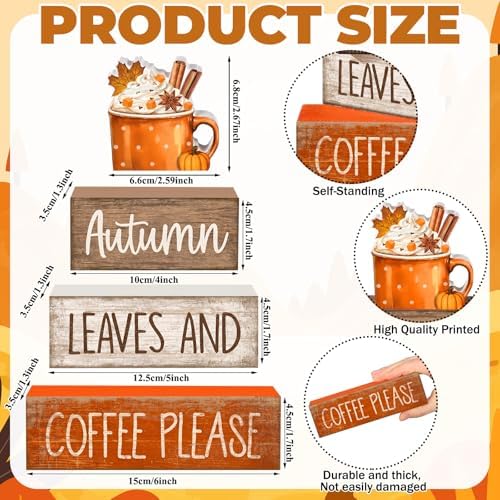 Lineshading 4 Pcs Fall Coffee Table Decor for Home, Wooden Hot Cocoa Signs - Image 5