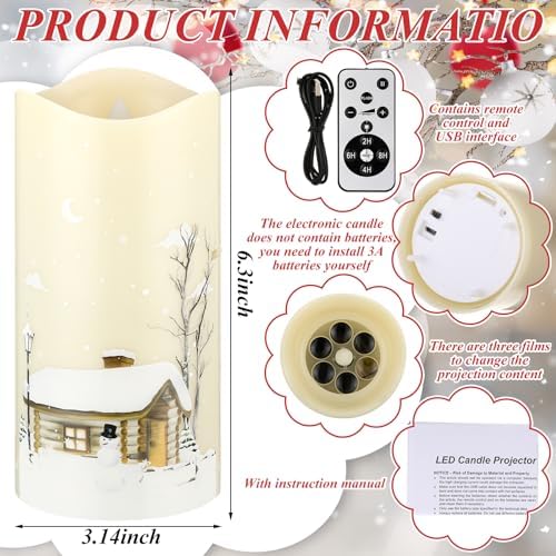 Baquler Christmas Flameless Candles Projector Indoor Snowflake Snowman Projector Light Holiday LED Candle Battery Operated Night Light with Remote Timer Winter Party Gift for Bedroom Room Home Decor - Image 2