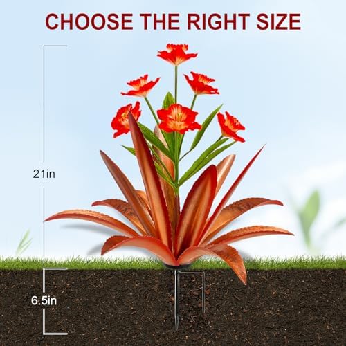 TOMBABY Huge Metal Agave Plants Outdoor Decoration Outdoor Garden Decorated with Flowers Mexican Yard Art Plant Garden Gift (1 Big red) - Image 2