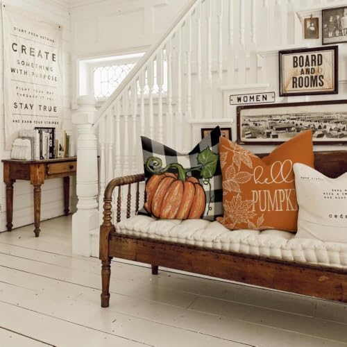 GEEORY Fall Pillow Covers 18x18 Set of 4 Buffalo Check Pumpkin Home Decor - Image 5
